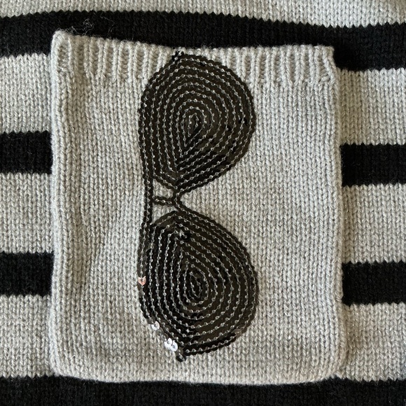 Karl Lagerfeld Black and White Women's Striped Mock-Neck Sunglasses Sweater - Picture 3 of 7